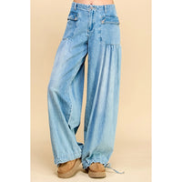 Ankle Drawstring Wide Denim Pants