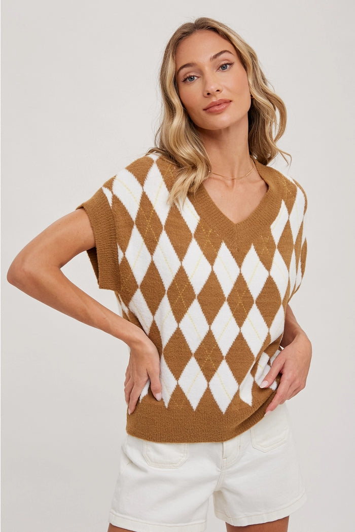 Argyle Knit Sweater Top