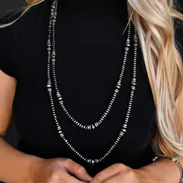 66" Black and Silver Rondell Beaded Necklace
