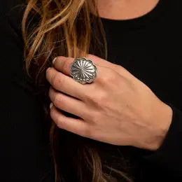 Large Burnished Silver Adjustable Concho Ring