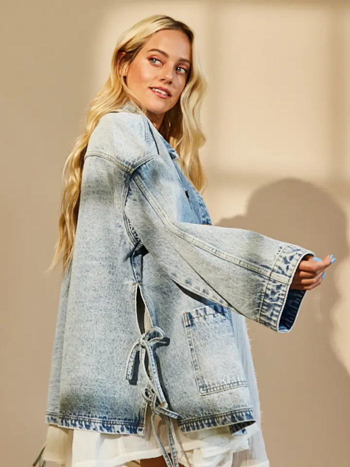 Side Tie Oversized Denim Jacket