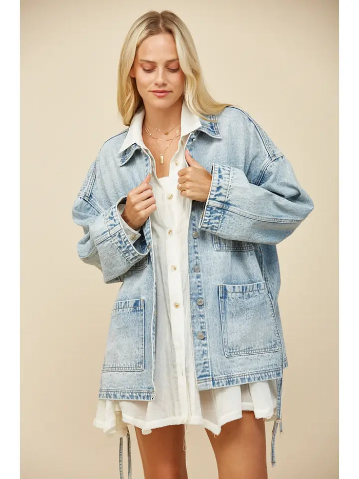 Side Tie Oversized Denim Jacket