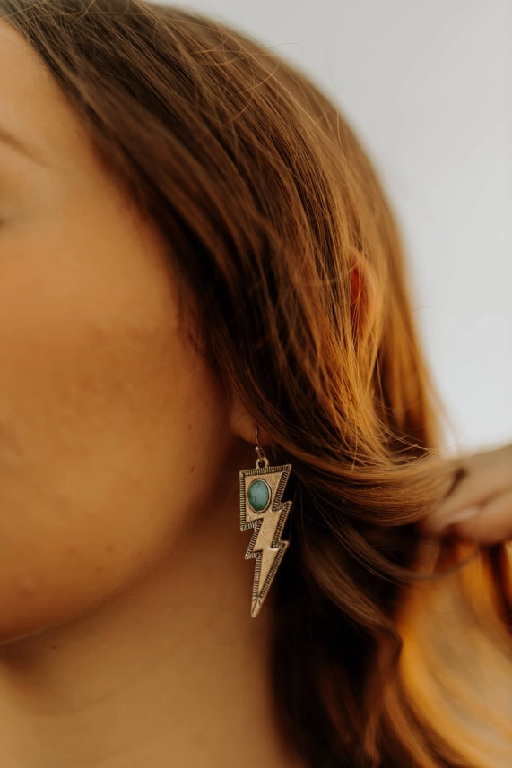 Silver Turquoise Stone Bolt Earrings