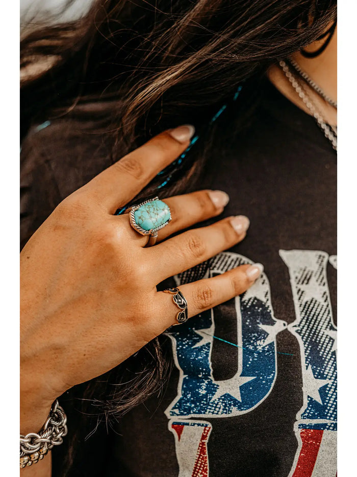 Adjustable Western Turquoise Stone Ring