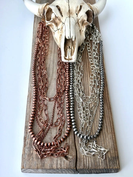 5 Layered Western Chunky Chain Navajo Pearl Necklace Set