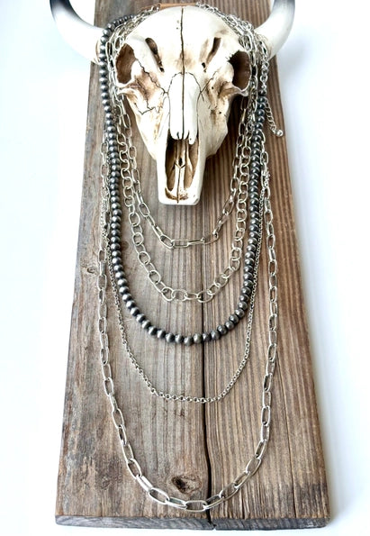 5 Layered Western Chunky Chain Navajo Pearl Necklace Set