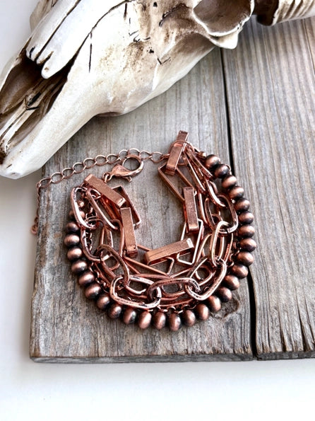 5 Layered Western Chunky Chain & Navajo Style Pearl Bracelet