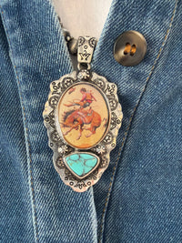 Western Print Pendant Necklace - Navajo Style Pearl