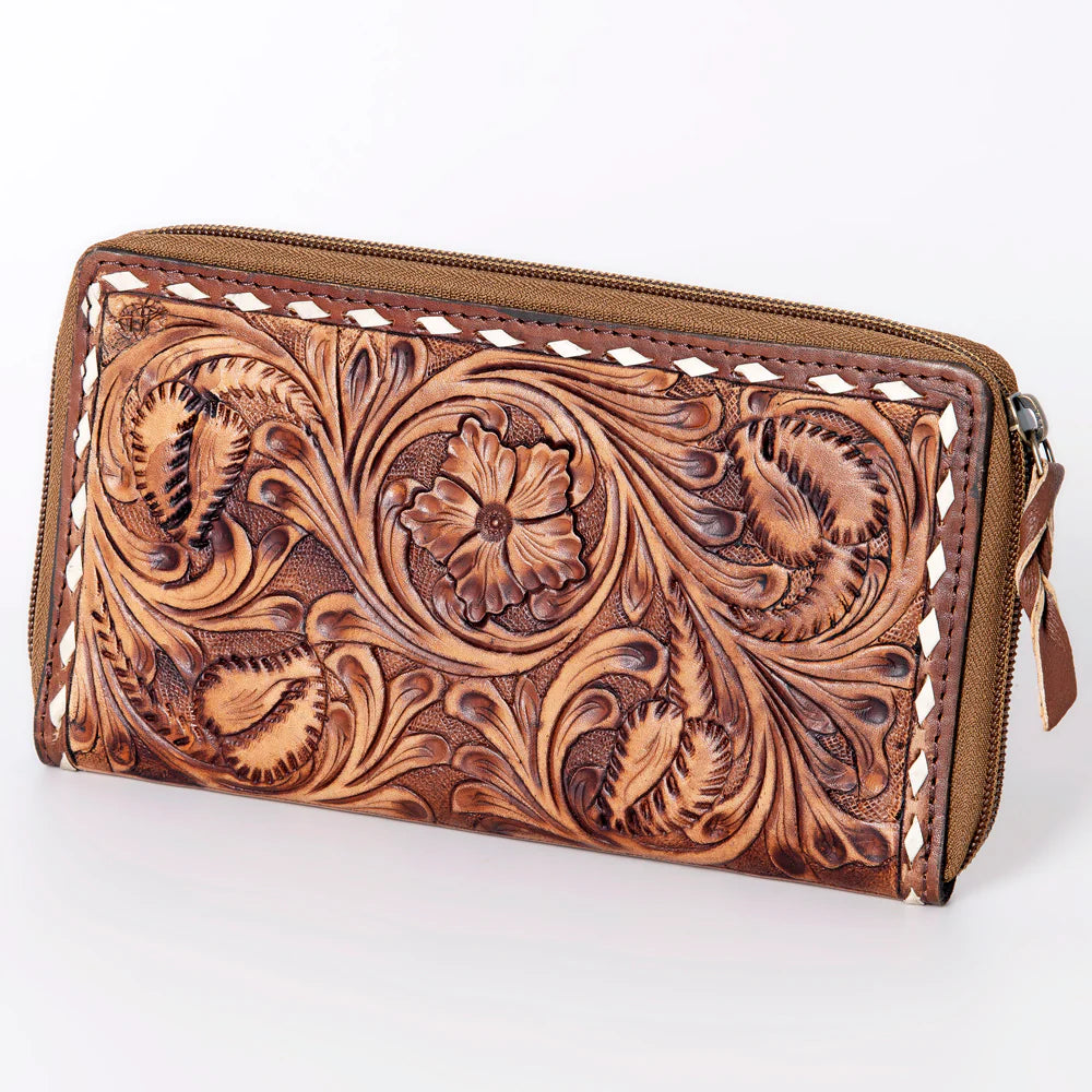 Zip-up Tooled Wallet