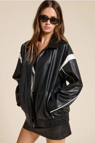 Oversized Faux Leather Bomber Jacket