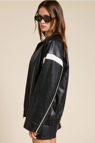 Oversized Faux Leather Bomber Jacket