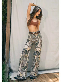 Camo Print Wide Leg Jeans