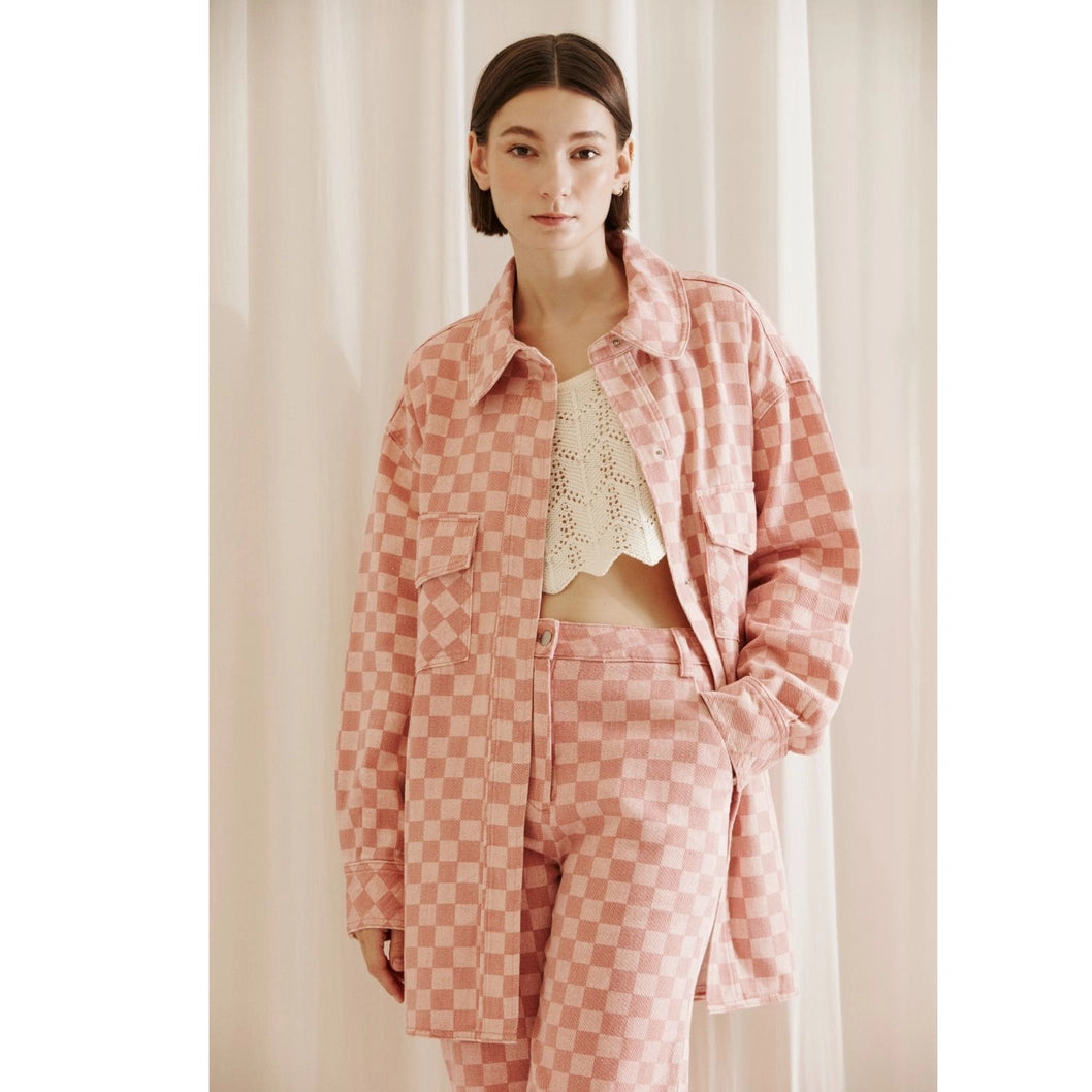 Checker Shacket Long Body Coat