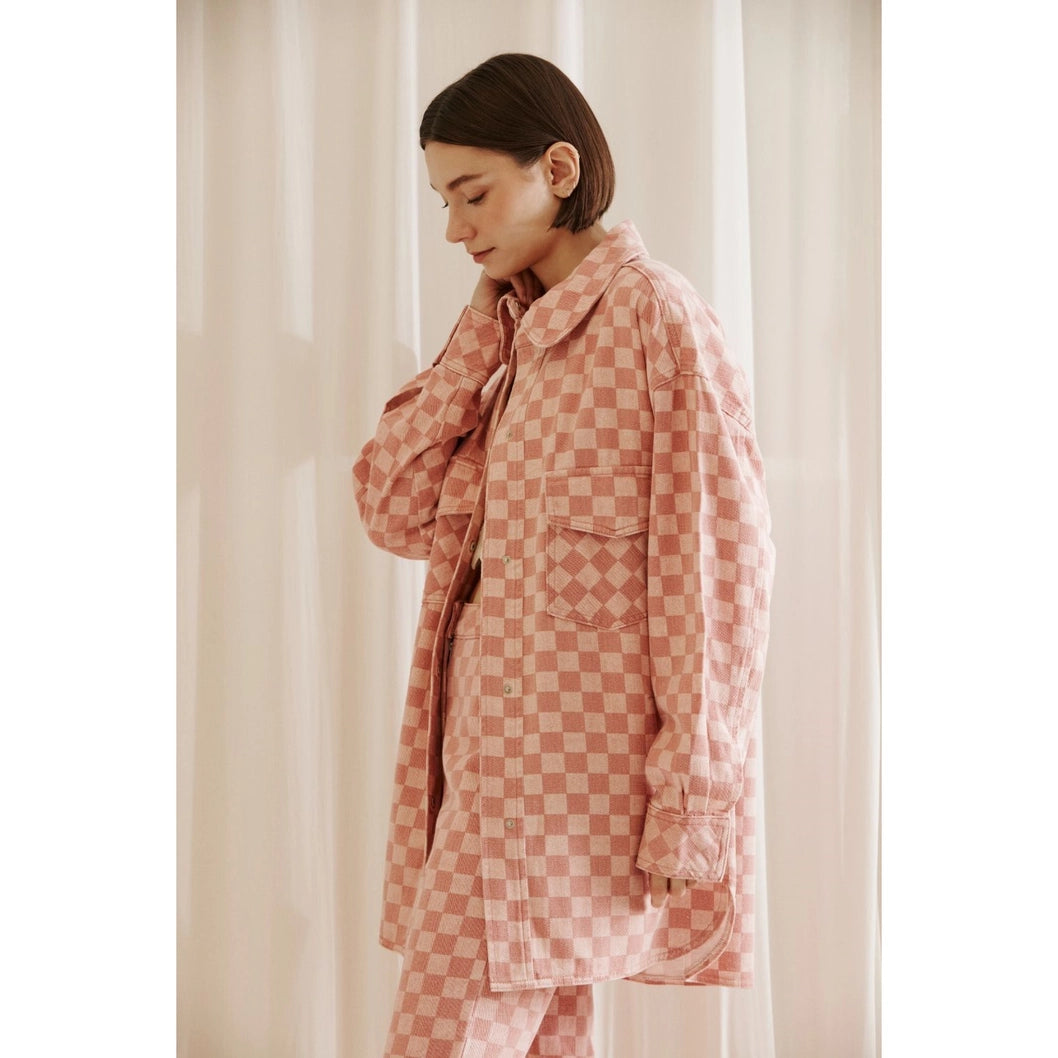 Checker Shacket Long Body Coat