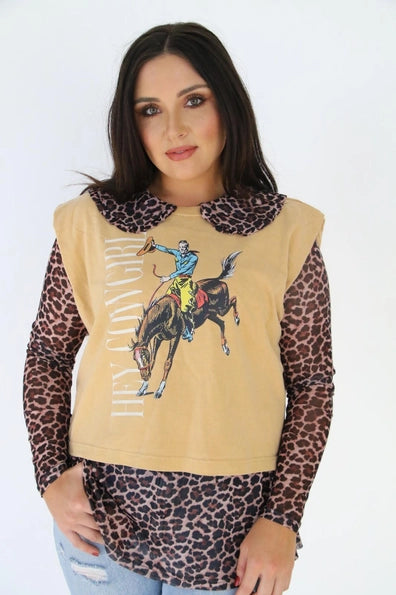 Collard Mesh Top- Cheetah