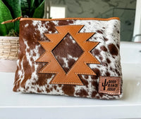 Cowhide Aztec  Makeup Bag Genuine Hair On Travel