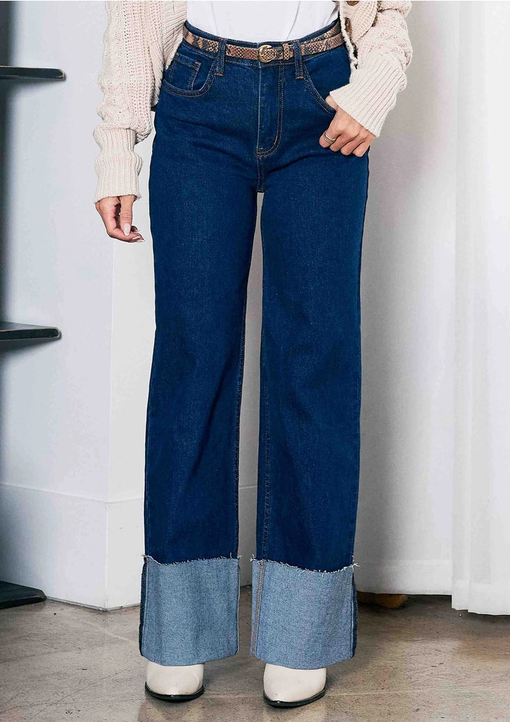 Cuff Up Wide Leg Jeans