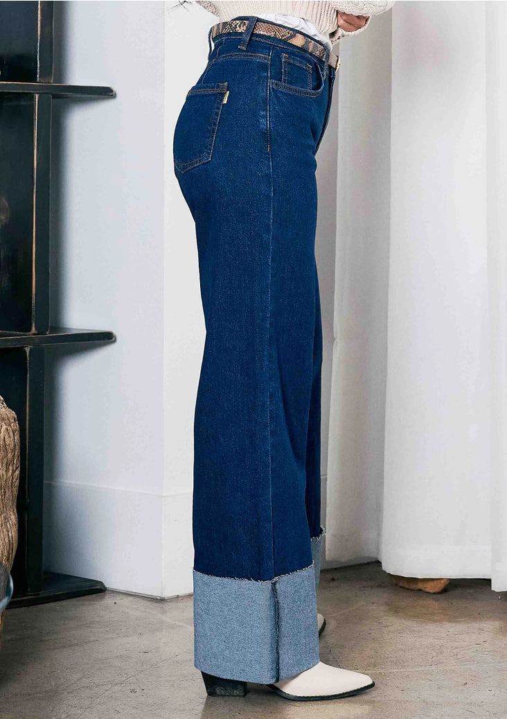 Cuff Up Wide Leg Jeans