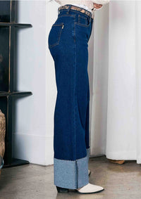 Cuff Up Wide Leg Jeans