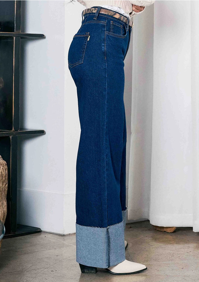 Cuff Up Wide Leg Jeans