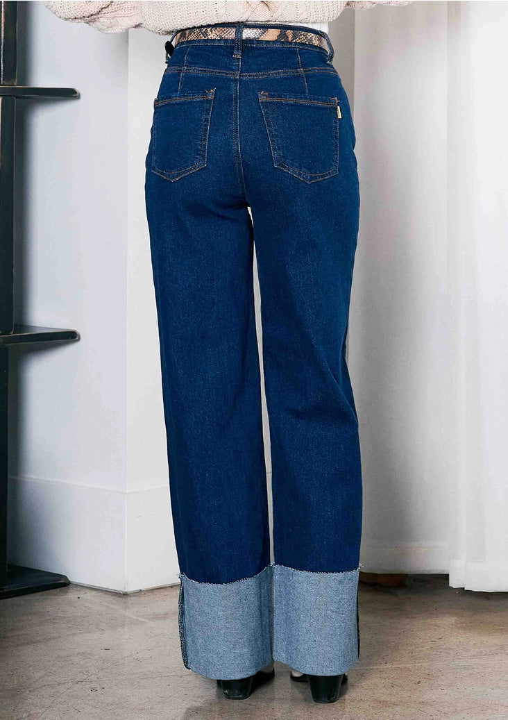 Cuff Up Wide Leg Jeans