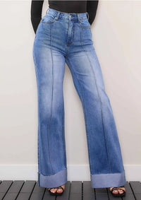 Folded Hem Wide Leg Jeans