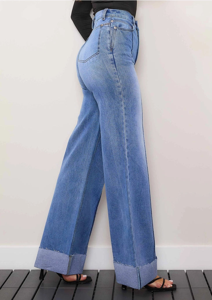 Folded Hem Wide Leg Jeans