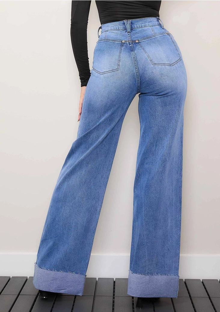 Folded Hem Wide Leg Jeans