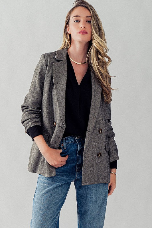 Herringbone Double Breasted Blazer