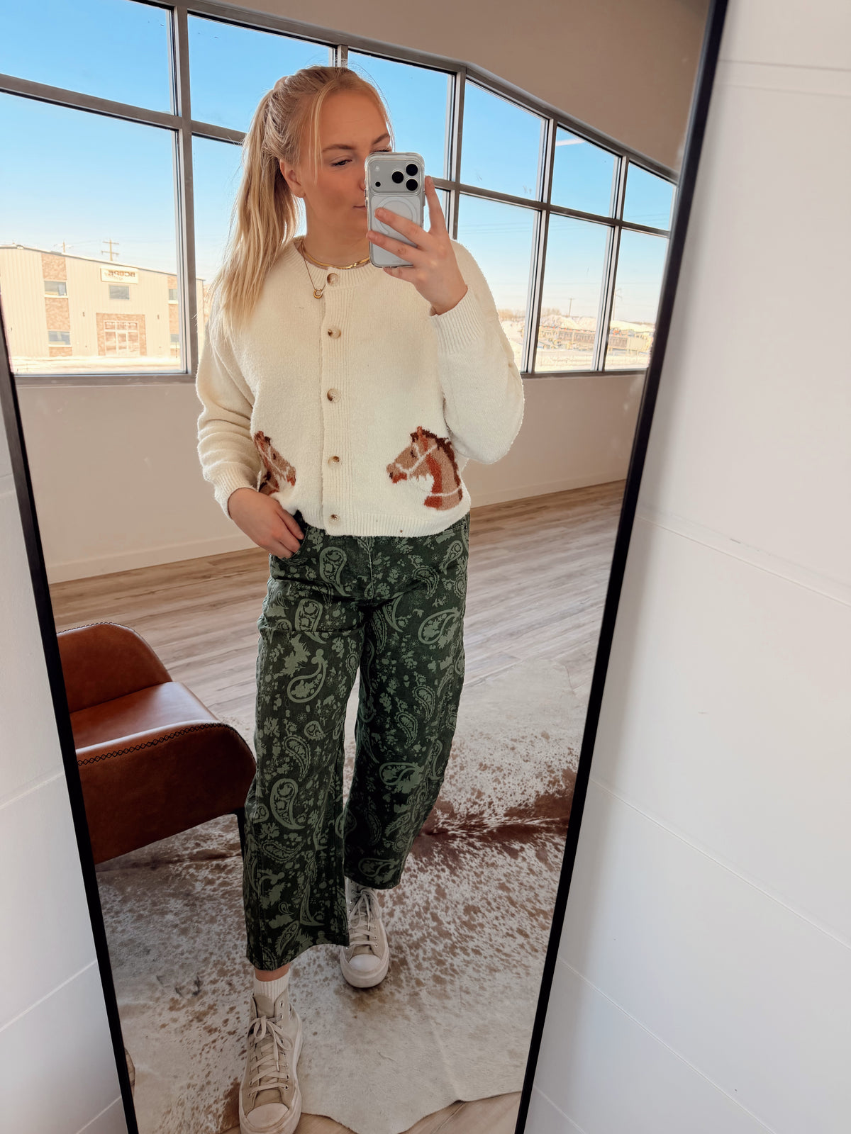 Evergreen Paisley Barrel Pants