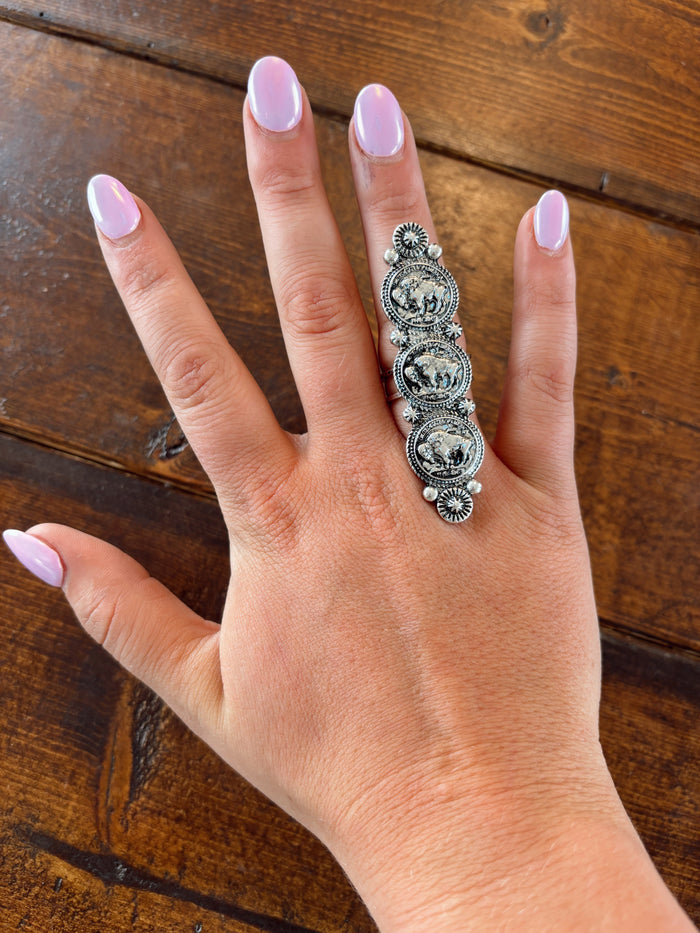 3 Coin Textured Ring - Western Adjustable Ring