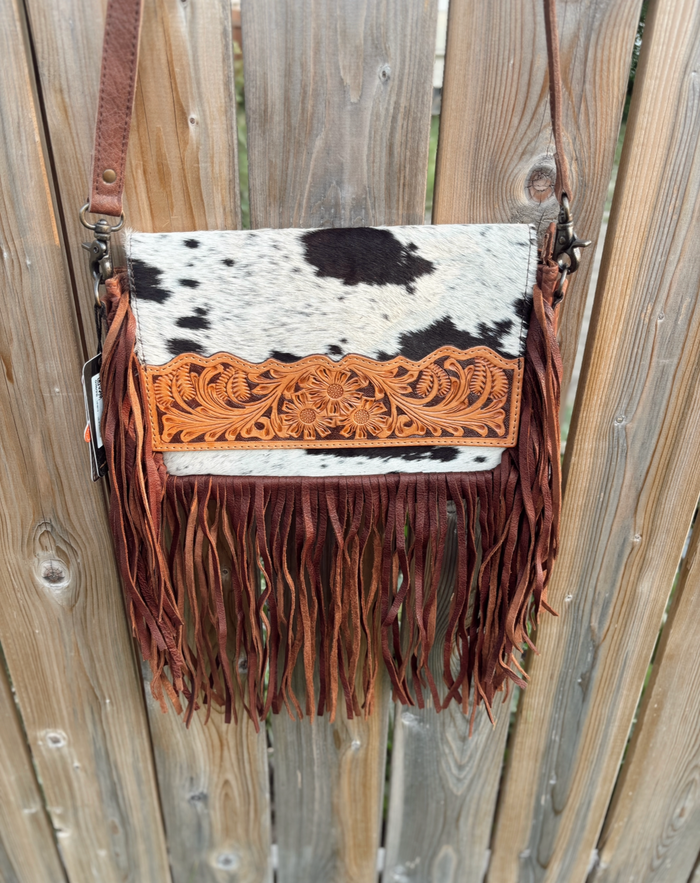 Cowhide Tooled Crossbody