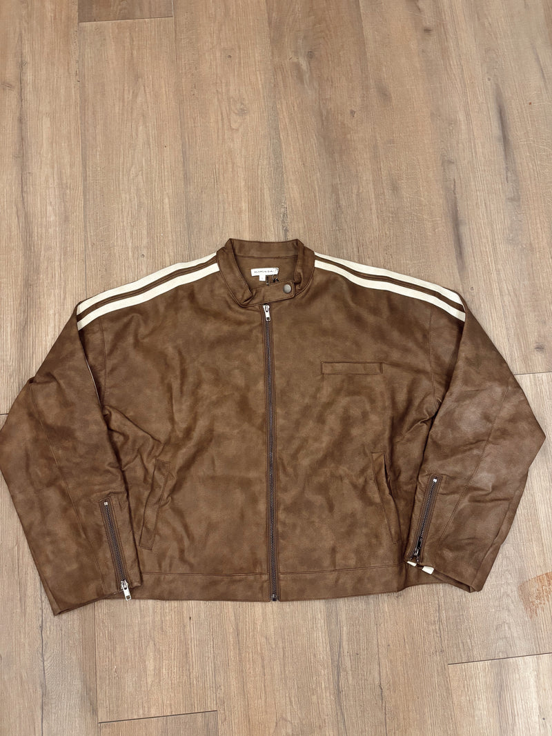 Brown Moto Jacket with Stripe Detail