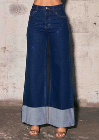 Rhinestone High-Rise Cuff Up Jean