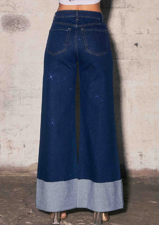 Rhinestone High-Rise Cuff Up Jean