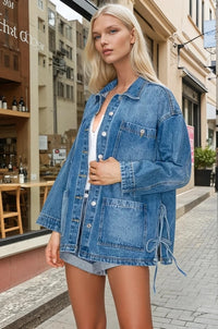 Side Tie Oversized Denim Jacket
