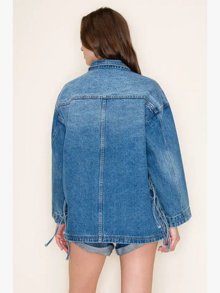 Side Tie Oversized Denim Jacket