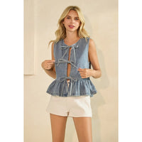 Tie Front Sleeveless Denim Top