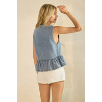 Tie Front Sleeveless Denim Top