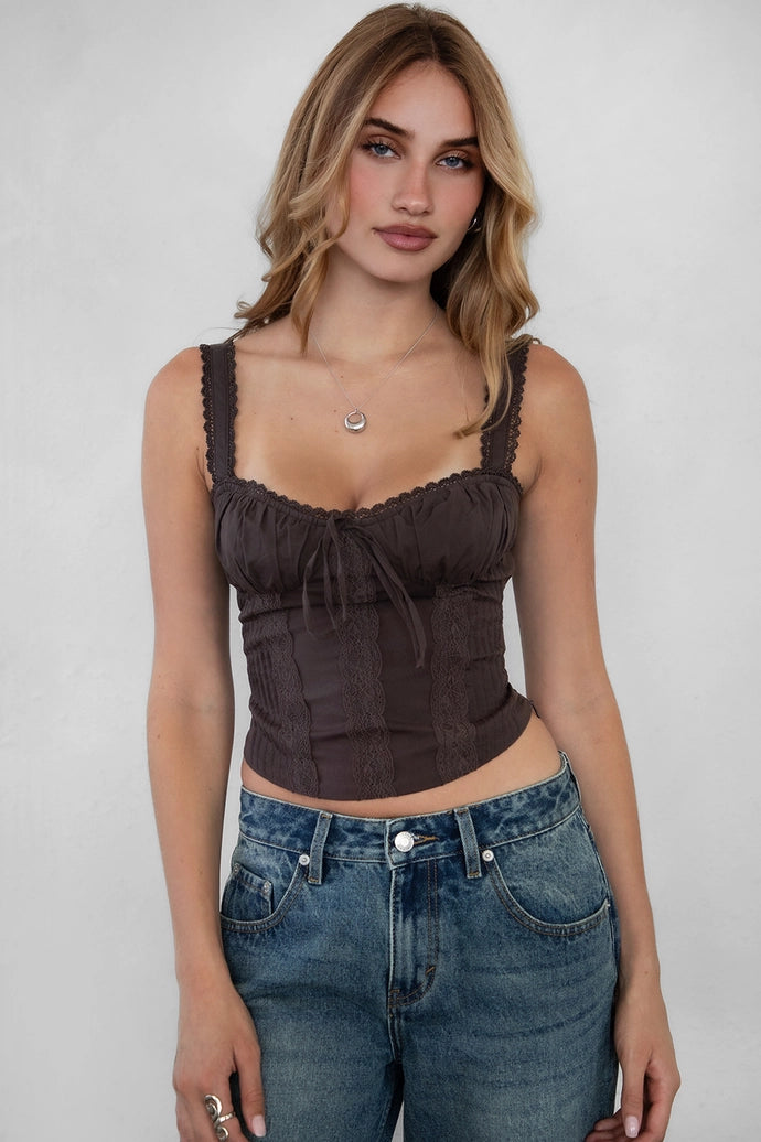 FEOYA Lace Corset Tops for Women Sexy Black Mesh Bustier