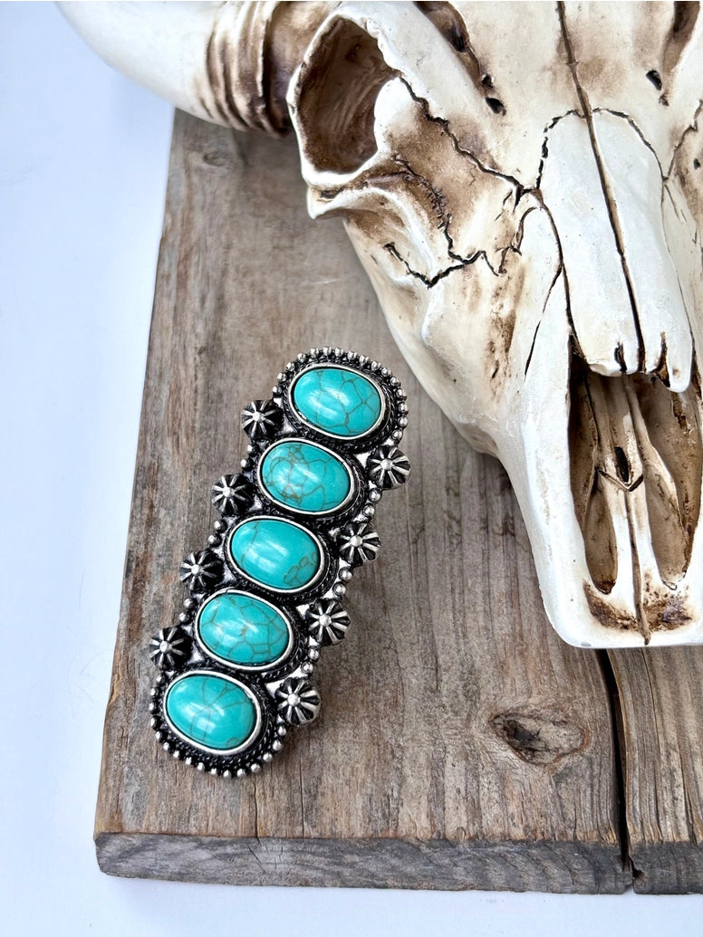 Western Concho Chunky Cuff Ring with Stone