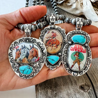 Western Print Pendant Necklace - Navajo Style Pearl