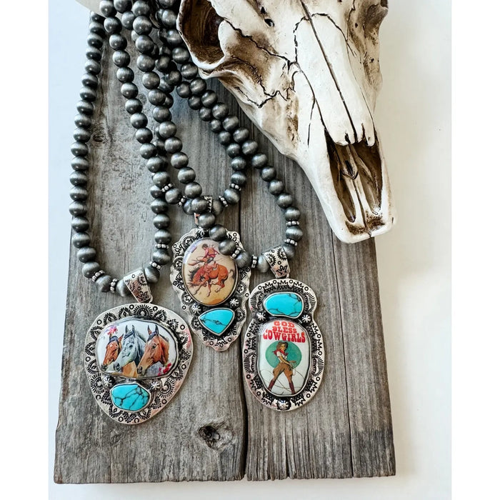 Western Print Pendant Necklace - Navajo Style Pearl
