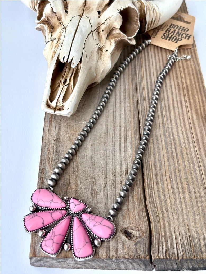 Western Squash Blossom Pendant- Navajo Pearl Bead Necklace