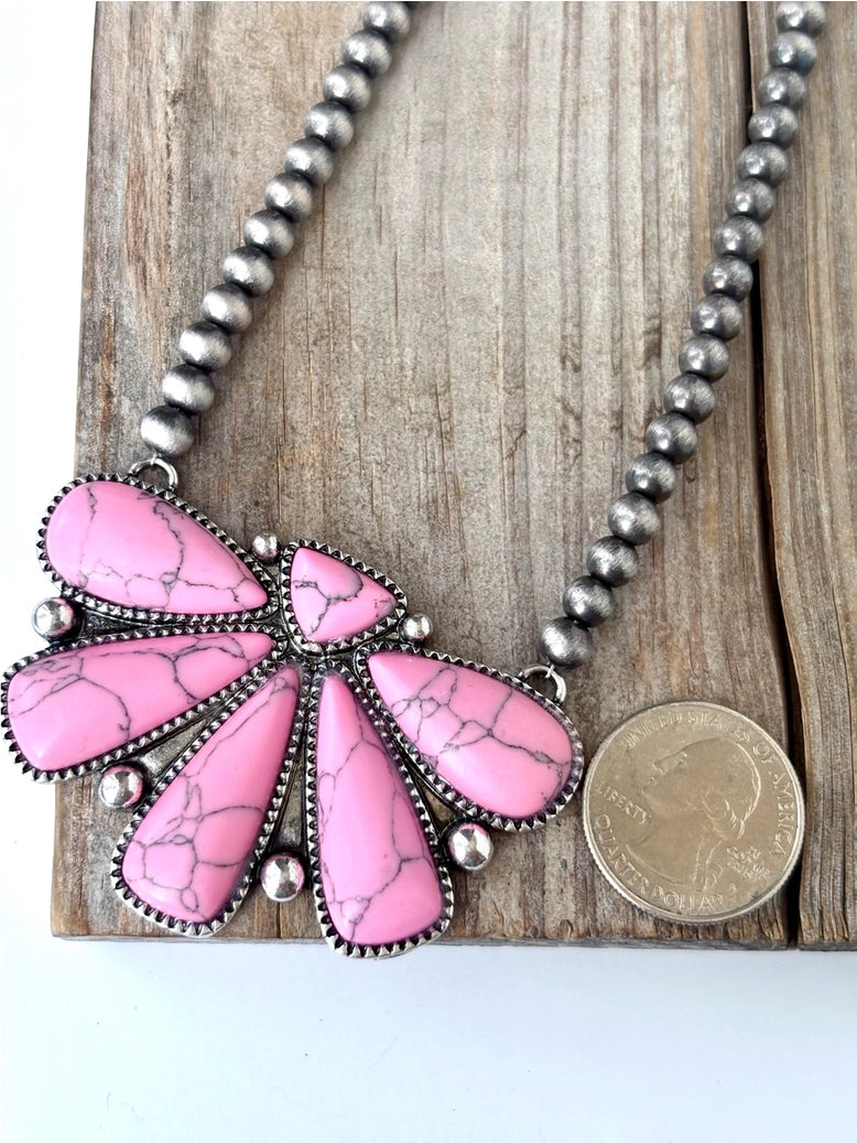 Western Squash Blossom Pendant- Navajo Pearl Bead Necklace