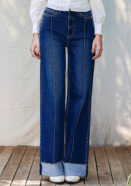 Folded Hem Wide Leg Jeans