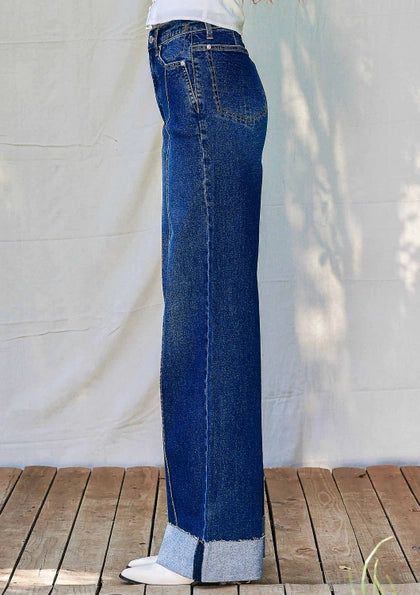 Folded Hem Wide Leg Jeans