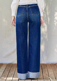 Folded Hem Wide Leg Jeans