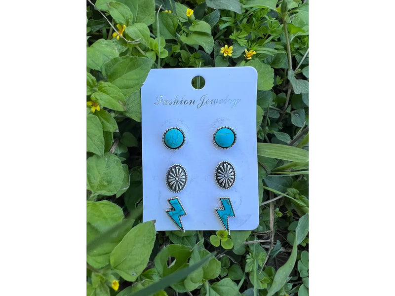 Turquoise Bolt Earring Stud Set